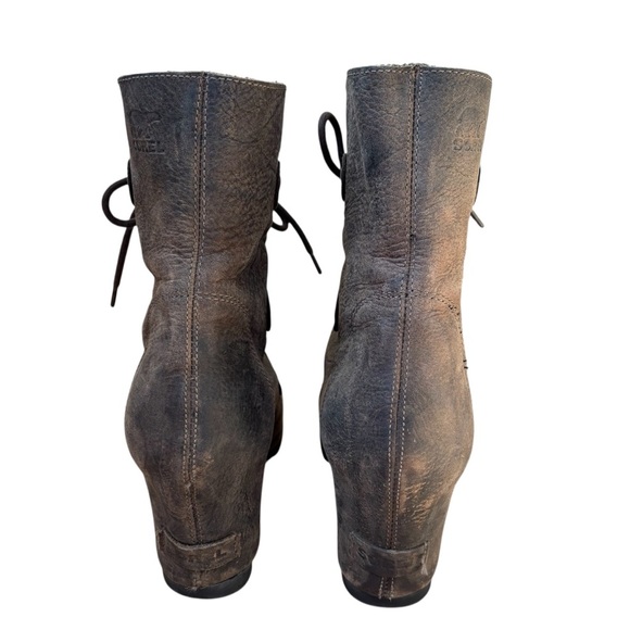 Sorel Joan Of Arctic Wedge Boots Women's 10 Distressed Brown Leather Lace Up - Picture 5 of 7